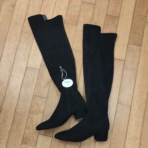 Black Over-the-Knee Block Heel Boots